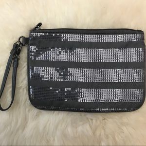New grey sequin wristlet purse.